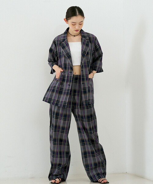 NOMINE(ノミネ)の「【セットアップ対応】チェック タックパンツ(その他パンツ・レディース・ブラウン/ダークネイビー・S/M)」の6枚目の写真