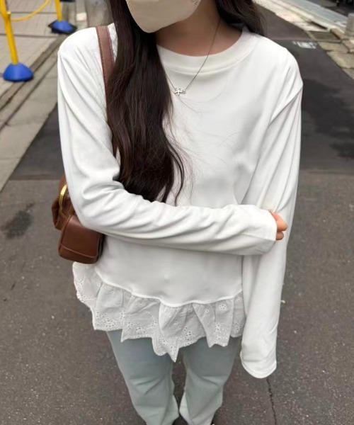 mebole(メボレ)の「Lace Hem Design Tops(Tシャツ/カットソー・レディース・ホワイト・FREE)」の13枚目の写真