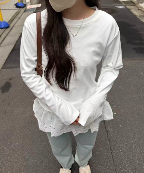 mebole(メボレ)の「Lace Hem Design Tops(Tシャツ/カットソー・レディース・ホワイト・FREE)」の12枚目の写真