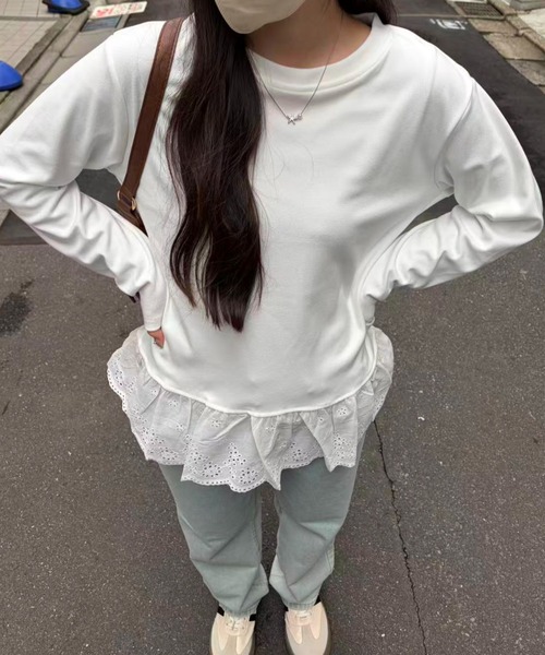 mebole(メボレ)の「Lace Hem Design Tops(Tシャツ/カットソー・レディース・ホワイト・FREE)」の15枚目の写真