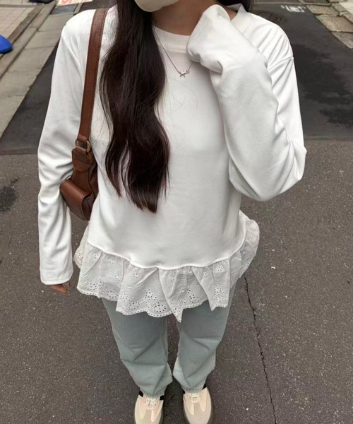 mebole(メボレ)の「Lace Hem Design Tops(Tシャツ/カットソー・レディース・ホワイト・FREE)」の8枚目の写真