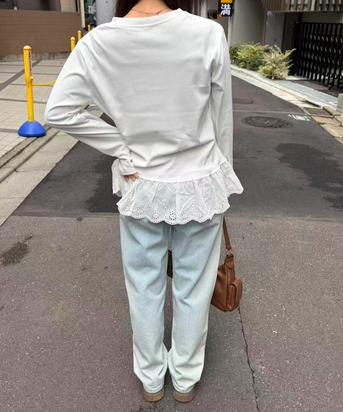 mebole(メボレ)の「Lace Hem Design Tops(Tシャツ/カットソー・レディース・ホワイト・FREE)」の2枚目の写真