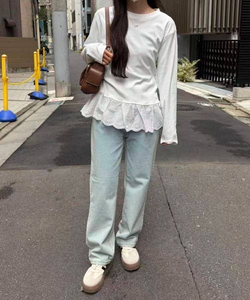 mebole(メボレ)の「Lace Hem Design Tops(Tシャツ/カットソー・レディース・ホワイト・FREE)」の4枚目の写真