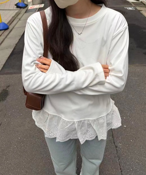 mebole(メボレ)の「Lace Hem Design Tops(Tシャツ/カットソー・レディース・ホワイト・FREE)」の11枚目の写真