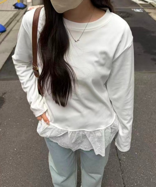 mebole(メボレ)の「Lace Hem Design Tops(Tシャツ/カットソー・レディース・ホワイト・FREE)」の10枚目の写真