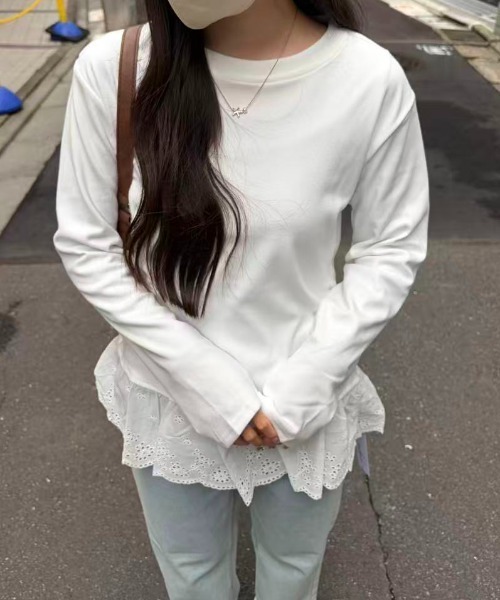 mebole(メボレ)の「Lace Hem Design Tops(Tシャツ/カットソー・レディース・ホワイト・FREE)」の14枚目の写真