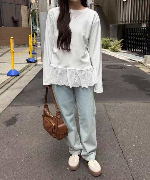 mebole(メボレ)の「Lace Hem Design Tops(Tシャツ/カットソー・レディース・ホワイト・FREE)」の5枚目の写真
