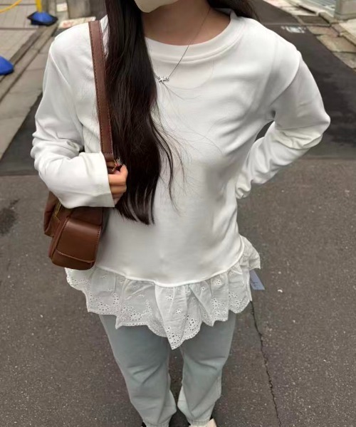 mebole(メボレ)の「Lace Hem Design Tops(Tシャツ/カットソー・レディース・ホワイト・FREE)」の9枚目の写真