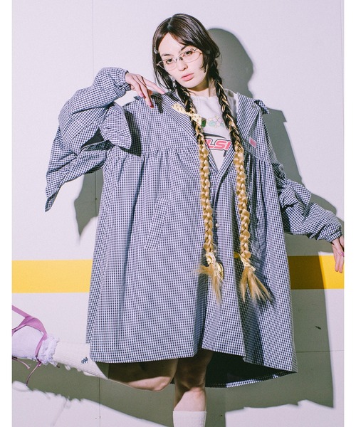 Little sunny bite(リトルサニーバイト)の「【8】【it】【Little Sunny Bite】checker long jacket(ブルゾン・レディース・ピンク/ブラック/ブルー・MEDIUM/SMALL)」の2枚目の写真