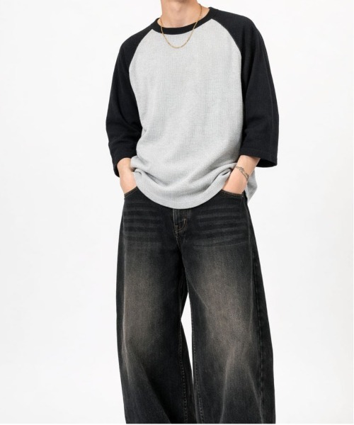ALWAYS GOOD TIME(オルウェイズグッドタイム)の「【JEMORGAN / ジェーイーモーガン】ワッフルラグラン配色ベースボール7分袖Tシャツ(Tシャツ/カットソー・メンズ・モカ/ネイビー/ナチュラル/杢グレー/オフホワイト・M/L/XL/S)」の8枚目の写真