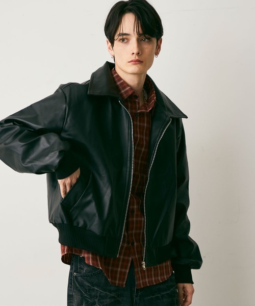 セール】Synthetic leather Cropped Jacket / 合成皮革クロップド丈