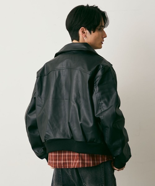 セール】Synthetic leather Cropped Jacket / 合成皮革クロップド丈