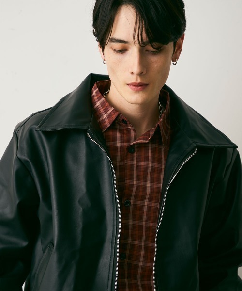 セール】Synthetic leather Cropped Jacket / 合成皮革クロップド丈