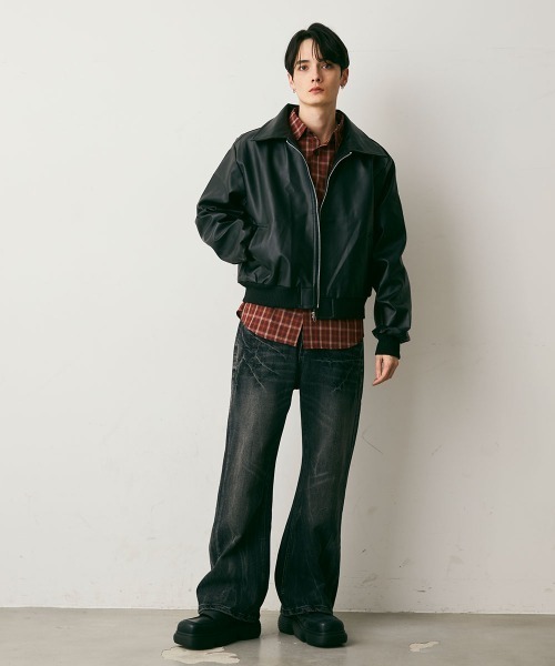 セール】Synthetic leather Cropped Jacket / 合成皮革クロップド丈
