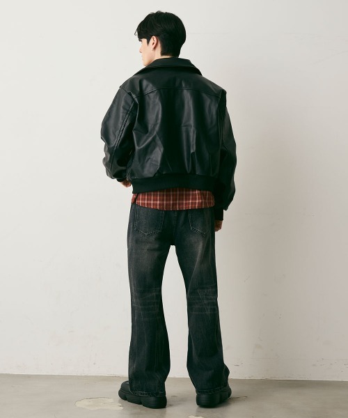 セール】Synthetic leather Cropped Jacket / 合成皮革クロップド丈