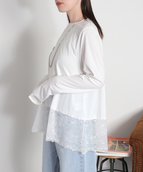 cepo(セポ)の「〈レイヤードコーデの必需品♪〉天竺レースロングスリーブTee(Tシャツ/カットソー・レディース・オフホワイト/ブラック・M)」の3枚目の写真