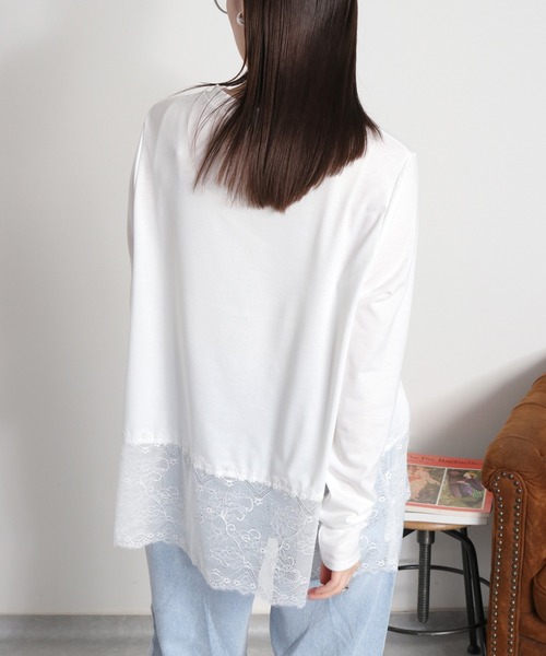 cepo(セポ)の「〈レイヤードコーデの必需品♪〉天竺レースロングスリーブTee(Tシャツ/カットソー・レディース・オフホワイト/ブラック・M)」の4枚目の写真