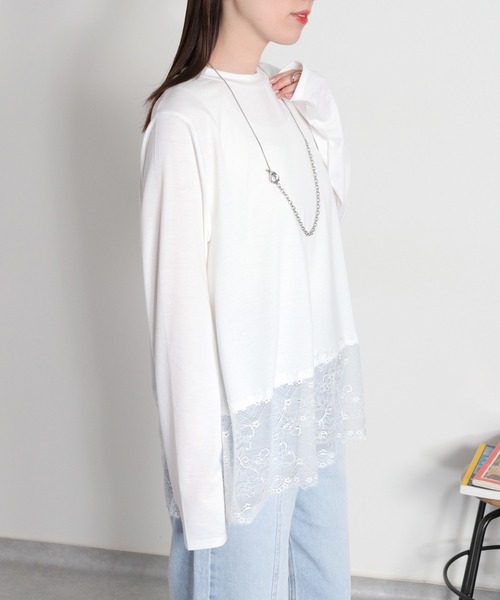 cepo(セポ)の「〈レイヤードコーデの必需品♪〉天竺レースロングスリーブTee(Tシャツ/カットソー・レディース・オフホワイト/ブラック・M)」の5枚目の写真