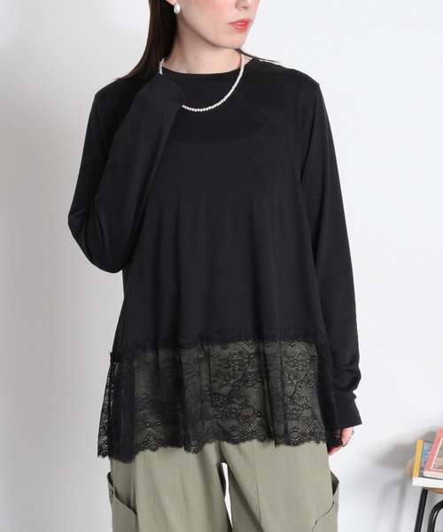 cepo(セポ)の「〈レイヤードコーデの必需品♪〉天竺レースロングスリーブTee(Tシャツ/カットソー・レディース・オフホワイト/ブラック・M)」の14枚目の写真