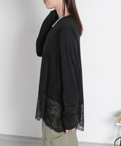 cepo(セポ)の「〈レイヤードコーデの必需品♪〉天竺レースロングスリーブTee(Tシャツ/カットソー・レディース・オフホワイト/ブラック・M)」の15枚目の写真