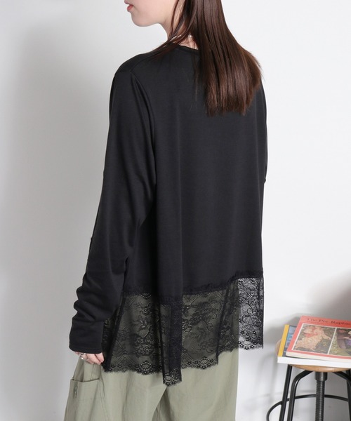 cepo(セポ)の「〈レイヤードコーデの必需品♪〉天竺レースロングスリーブTee(Tシャツ/カットソー・レディース・オフホワイト/ブラック・M)」の16枚目の写真
