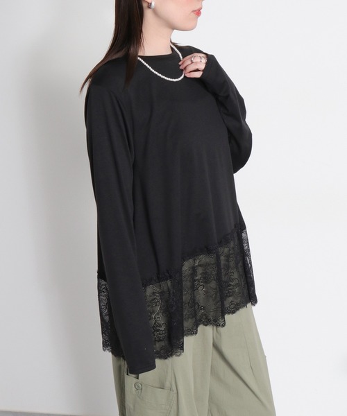 cepo(セポ)の「〈レイヤードコーデの必需品♪〉天竺レースロングスリーブTee(Tシャツ/カットソー・レディース・オフホワイト/ブラック・M)」の19枚目の写真