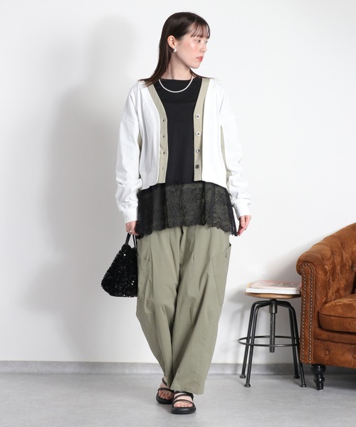 cepo(セポ)の「〈レイヤードコーデの必需品♪〉天竺レースロングスリーブTee(Tシャツ/カットソー・レディース・オフホワイト/ブラック・M)」の11枚目の写真