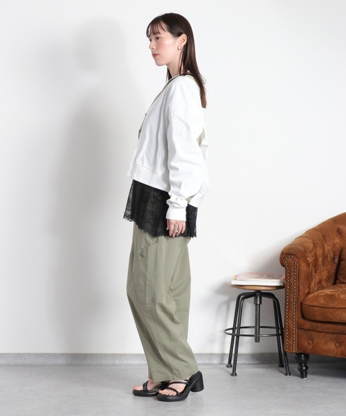 cepo(セポ)の「〈レイヤードコーデの必需品♪〉天竺レースロングスリーブTee(Tシャツ/カットソー・レディース・オフホワイト/ブラック・M)」の12枚目の写真