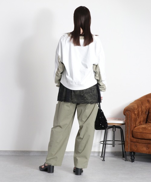 cepo(セポ)の「〈レイヤードコーデの必需品♪〉天竺レースロングスリーブTee(Tシャツ/カットソー・レディース・オフホワイト/ブラック・M)」の13枚目の写真