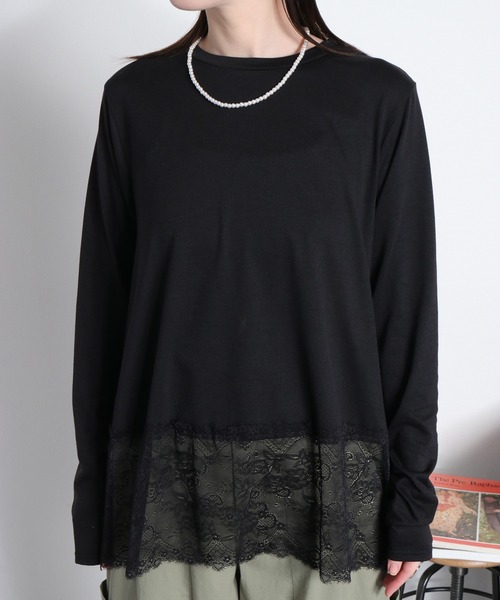 cepo(セポ)の「〈レイヤードコーデの必需品♪〉天竺レースロングスリーブTee(Tシャツ/カットソー・レディース・オフホワイト/ブラック・M)」の21枚目の写真