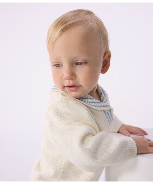 PETIT BATEAU(プチバトー)の「ショールカラーニットプルオーバー(ニット/セーター・キッズ・オフホワイト・18MONTH/12MONTH/24MONTH/36MONTH)」の2枚目の写真