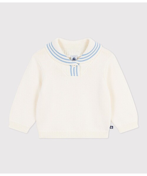 PETIT BATEAU(プチバトー)の「ショールカラーニットプルオーバー(ニット/セーター・キッズ・オフホワイト・18MONTH/12MONTH/24MONTH/36MONTH)」の3枚目の写真