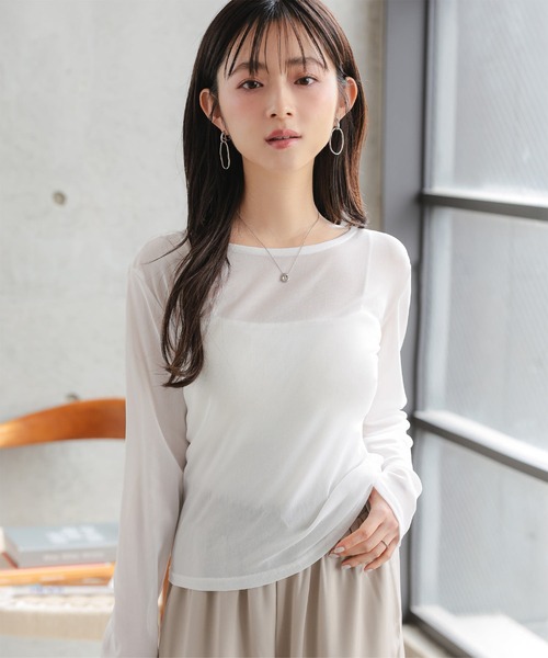 Petitle（プチレ）の「[ 低身長向けサイズ ] 選べる3サイズ シアー長袖Tシャツ（Tシャツ/カットソー・レディース・イエロー/ピンク/オフホワイト/ブラック/ブルー・PL/PM/PS）」の6枚目の写真