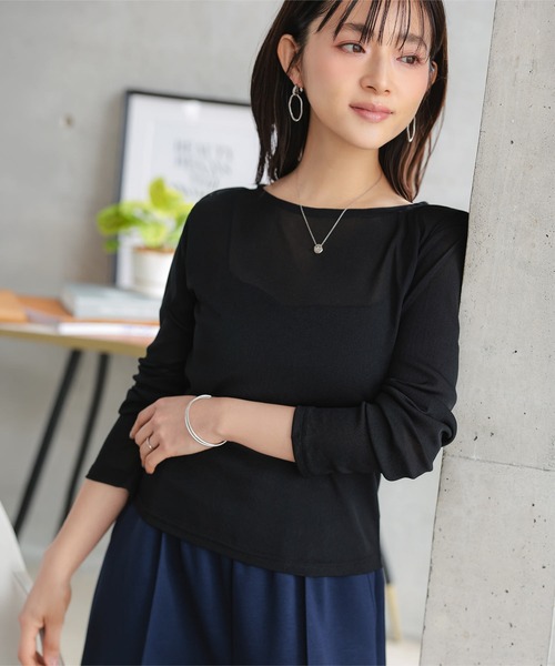 Petitle（プチレ）の「[ 低身長向けサイズ ] 選べる3サイズ シアー長袖Tシャツ（Tシャツ/カットソー・レディース・イエロー/ピンク/オフホワイト/ブラック/ブルー・PL/PM/PS）」の9枚目の写真