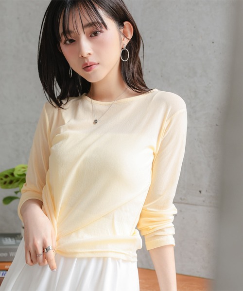 Petitle（プチレ）の「[ 低身長向けサイズ ] 選べる3サイズ シアー長袖Tシャツ（Tシャツ/カットソー・レディース・イエロー/ピンク/オフホワイト/ブラック/ブルー・PL/PM/PS）」の10枚目の写真
