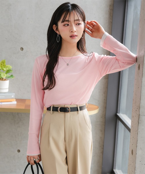 Petitle（プチレ）の「[ 低身長向けサイズ ] 選べる3サイズ シアー長袖Tシャツ（Tシャツ/カットソー・レディース・イエロー/ピンク/オフホワイト/ブラック/ブルー・PL/PM/PS）」の11枚目の写真