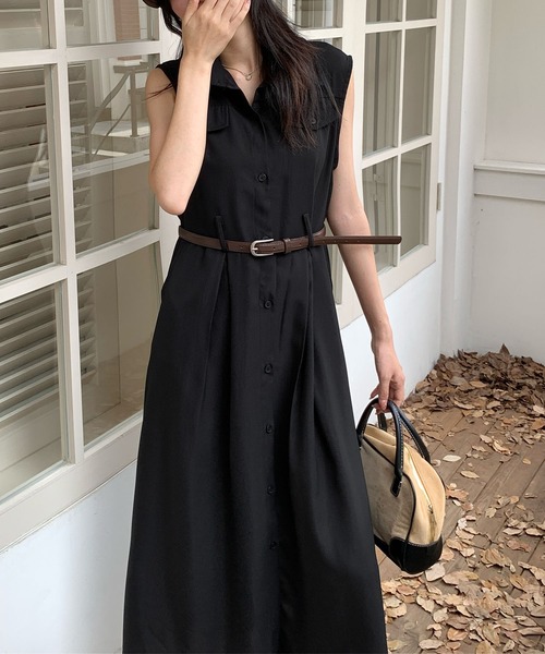 aimoha(アイモハ)の「ウエストベルト付き ノースリーブシャツワンピース (SS)(ワンピース・レディース・ブラック/ライトベージュ・FREE)」の5枚目の写真