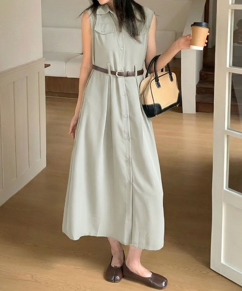 aimoha(アイモハ)の「ウエストベルト付き ノースリーブシャツワンピース (SS)(ワンピース・レディース・ブラック/ライトベージュ・FREE)」の7枚目の写真