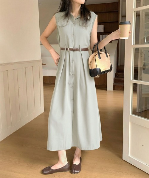 aimoha(アイモハ)の「ウエストベルト付き ノースリーブシャツワンピース (SS)(ワンピース・レディース・ブラック/ライトベージュ・FREE)」の6枚目の写真