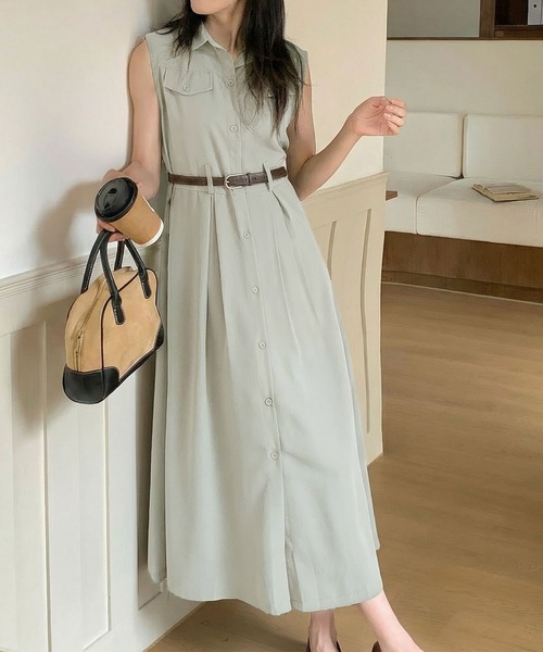 aimoha(アイモハ)の「ウエストベルト付き ノースリーブシャツワンピース (SS)(ワンピース・レディース・ブラック/ライトベージュ・FREE)」の8枚目の写真