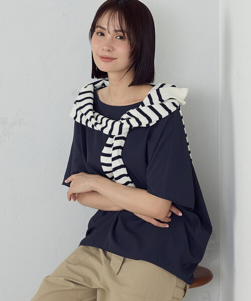 COMME CA ISM(コムサイズム)の「【UVカット・接触冷感・吸水速乾】クールコンフォート Tブラウス(シャツ/ブラウス・レディース・チャコール/ネイビー/イエロー/サックスブルー/オフホワイト/セージグリーン・FREE)」の7枚目の写真