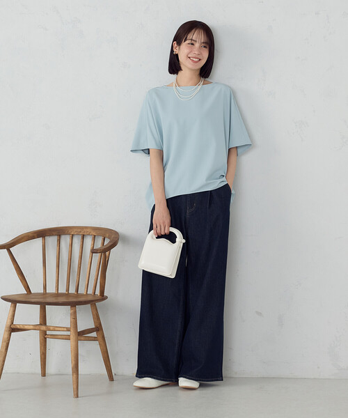 COMME CA ISM(コムサイズム)の「【UVカット・接触冷感・吸水速乾】クールコンフォート Tブラウス(シャツ/ブラウス・レディース・チャコール/ネイビー/イエロー/サックスブルー/オフホワイト/セージグリーン・FREE)」の13枚目の写真