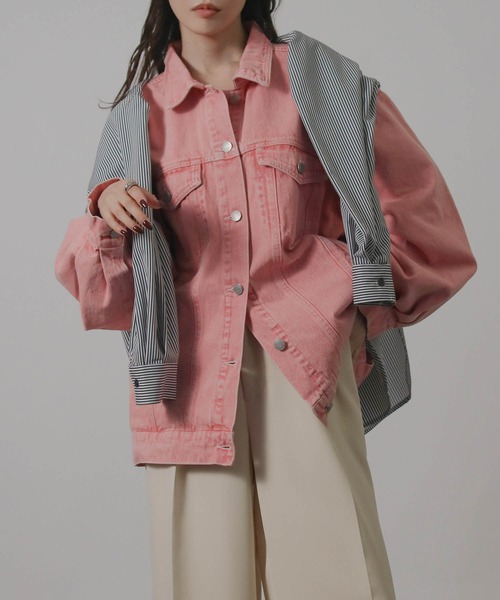 NYLAUS(ナイラス)の「【SG】オーバーサイズデニムジャケット Gジャン(デニムジャケット・レディース・ライトブルー/ブルー/ブラック/ブラウン/イエロー/ブルー系その他2/ピンク・L/M)」の7枚目の写真