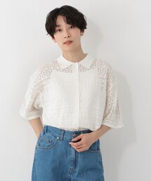 透かし編み襟付きカーディガン