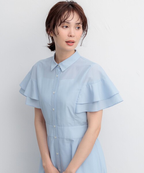 組曲 L(クミキョク オオキイサイズ)の「シアーボイル フリル袖ワンピース(ワンピース・レディース・ネイビー系・6/5/7)」の6枚目の写真
