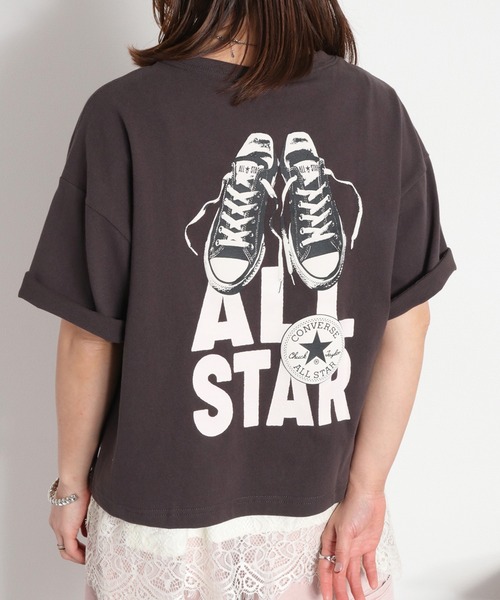CONVERSE(コンバース)の「【CONVERSE】CVローカットシューズプリント ショートスリーブTee(Tシャツ/カットソー・レディース・ブラック/グリーン/ホワイト・M)」の1枚目の写真