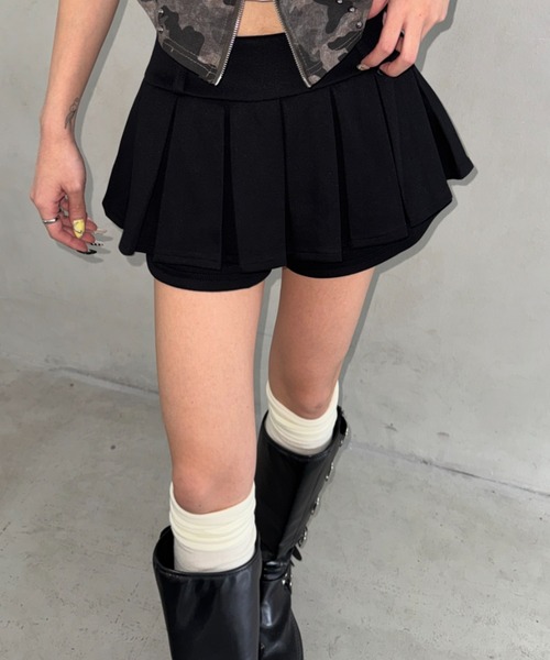 Bamm(バム)の「ボックスプリーツミニスカート(スカート・レディース・ブラック/チャコールグレー/ライトグレー・M)」の2枚目の写真