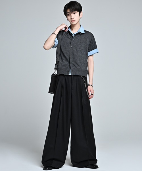 ADRER(アドラー)の「Short Sleeve Knit Shirt Cardigan / Machine Washable / ショートスリーブ ニットシャツカーディガン(マシンウォッシャブル)(カーディガン/ボレロ・メンズ・チャコールグレー/ワイン/ライトグレー・M/XS/L/S)」の6枚目の写真