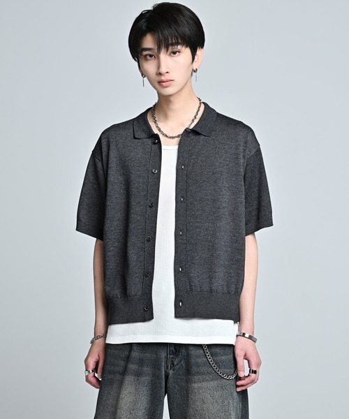 ADRER(アドラー)の「Short Sleeve Knit Shirt Cardigan / Machine Washable / ショートスリーブ ニットシャツカーディガン(マシンウォッシャブル)(カーディガン/ボレロ・メンズ・チャコールグレー/ワイン/ライトグレー・M/XS/L/S)」の16枚目の写真