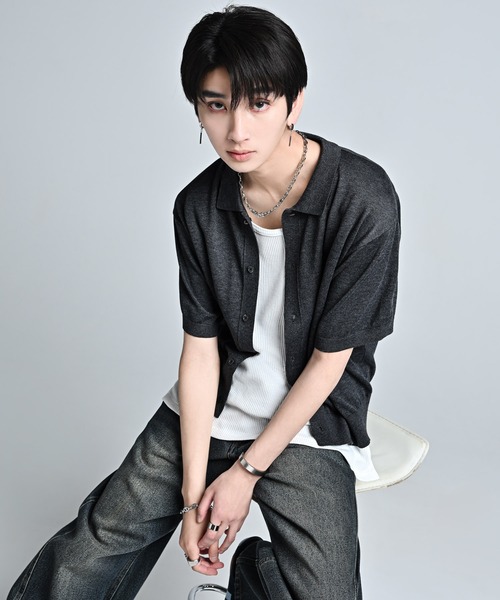 ADRER(アドラー)の「Short Sleeve Knit Shirt Cardigan / Machine Washable / ショートスリーブ ニットシャツカーディガン(マシンウォッシャブル)(カーディガン/ボレロ・メンズ・チャコールグレー/ワイン/ライトグレー・M/XS/L/S)」の15枚目の写真